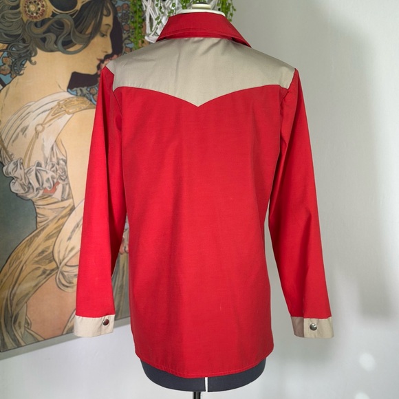 Women’s Mother Karen’s Vintage 70s Style Red & Tan Western Dagger Collar Shirt - Picture 3 of 8